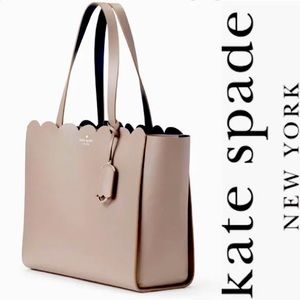 Kate Spade Magnolia Street Double Pocket Zipper Scalloped Large Leather Tote Bag